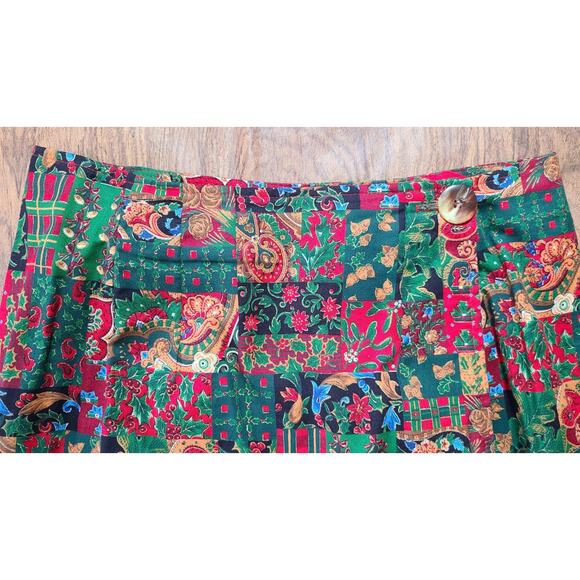 Vintage Christmas Women's Med Paisley Patchwork Print Maxi Skirt Wrap Cotton USA - Picture 5 of 9